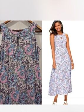 Talbots Sleeveless Paisley Maxi Dress in Pastel Blue & Pink